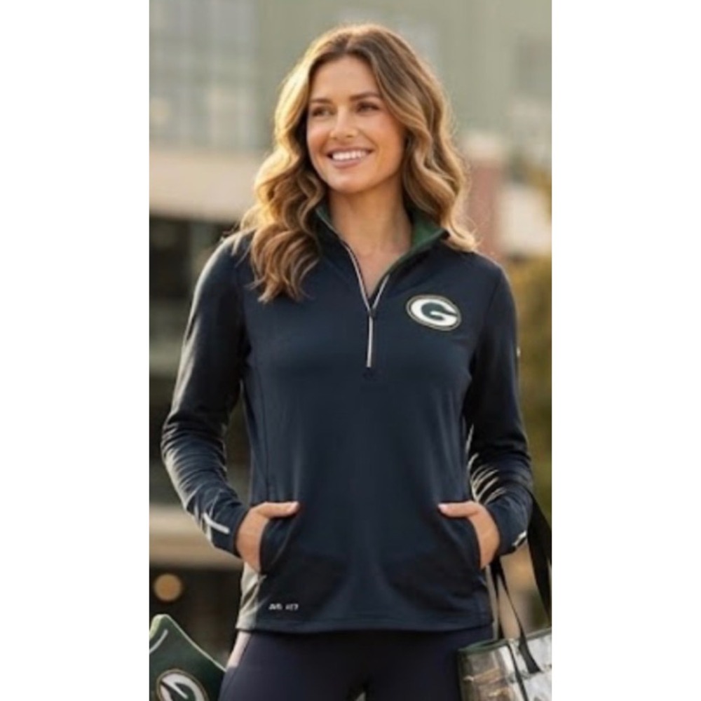 Nike Green Bay Packers NFL Womens Dri-FIT 1/4 Zip Pullover Black Size Medium